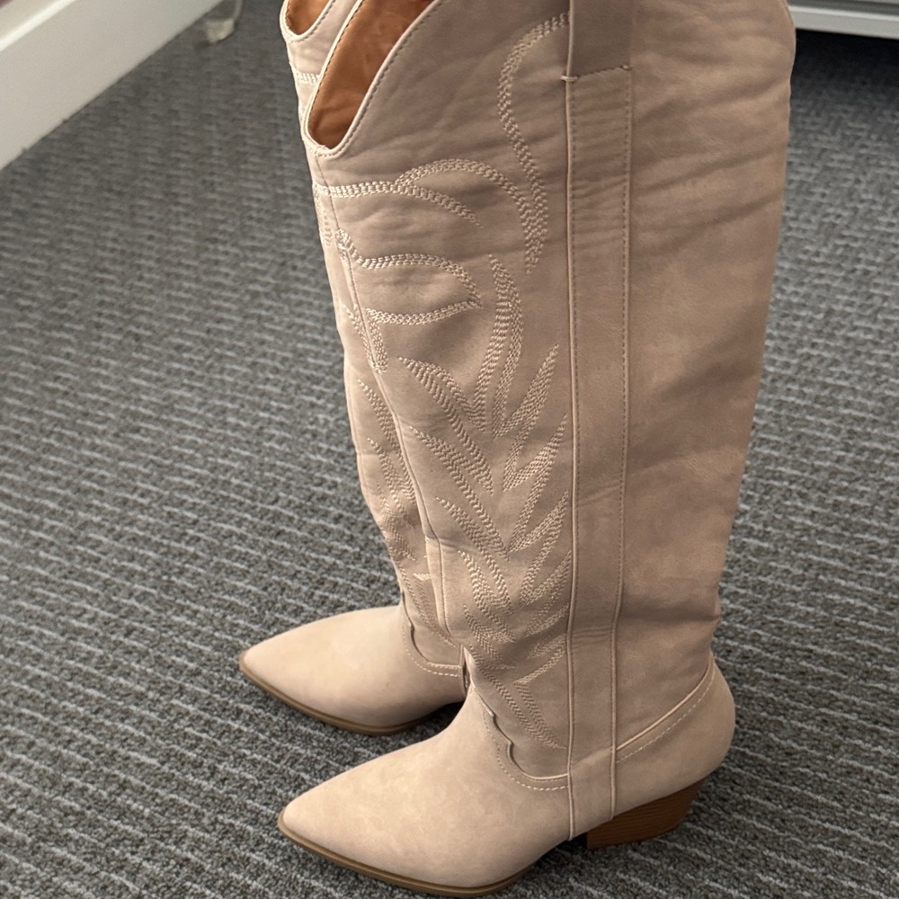 Pink Lily Beige Over the Knee Boots
